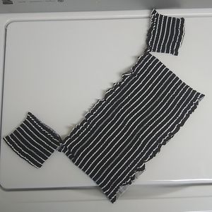 Xhilaration black and white stripe off shoulder swim top